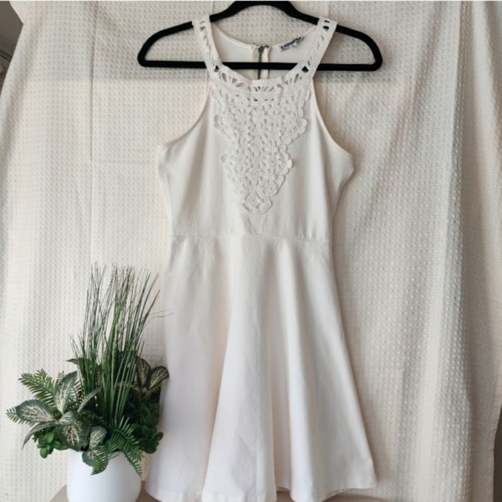 Express, Cream Color, Fit and Flare Dress. Size Medium